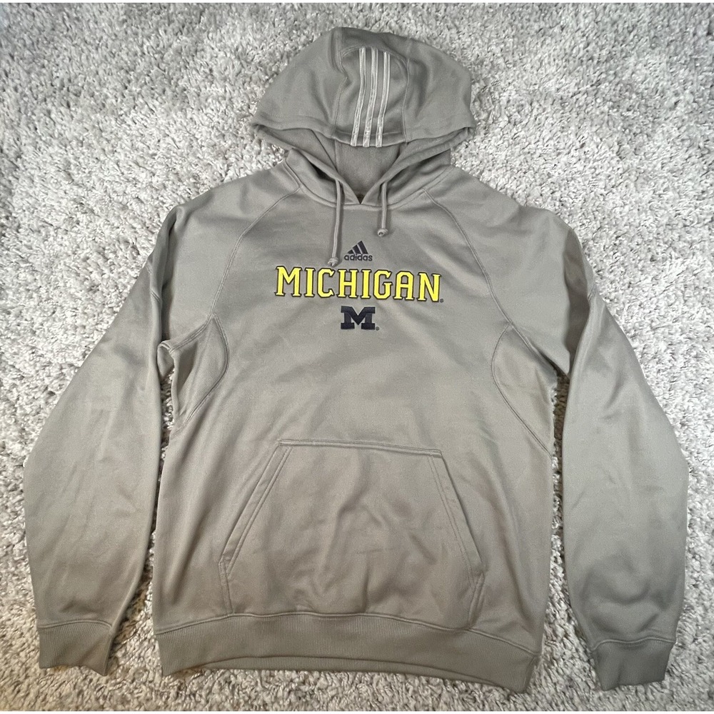 Michigan Wolverines Hoodie Mens Size Medium Gray Adidas Climawarm NCAA Pullover‎